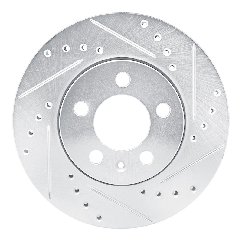 Volkswagen Polo Brake Rotor (1) - Front Right - R1 Concepts - Drilled & Slotted - Silver - `03-`18